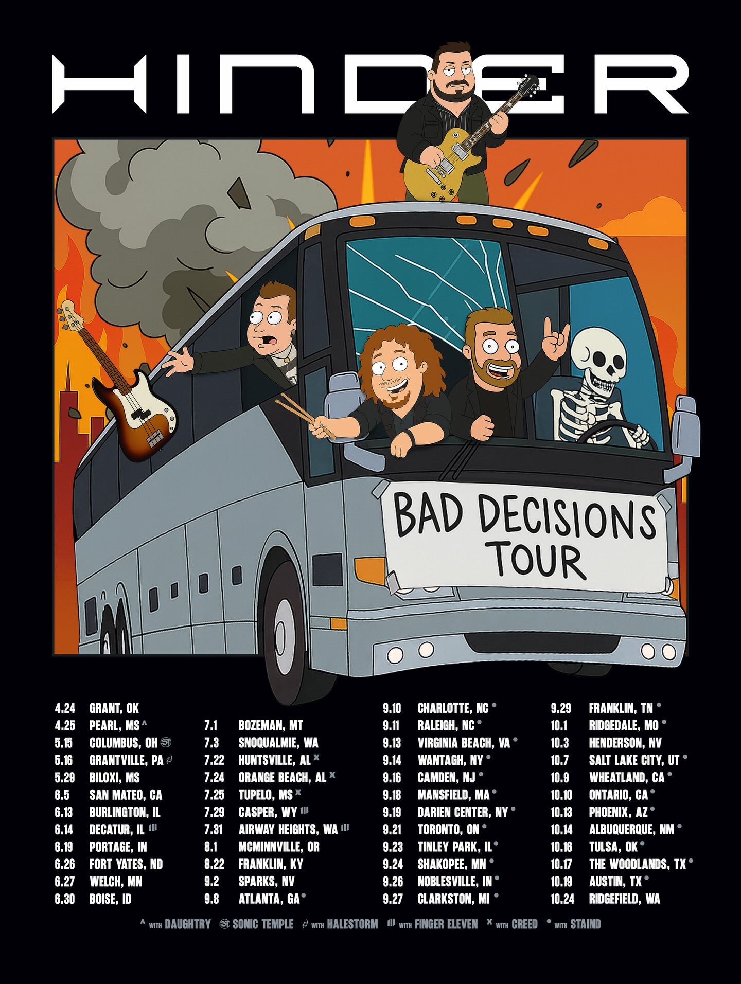 Hinder Bad Decisions Tour Poster 2026